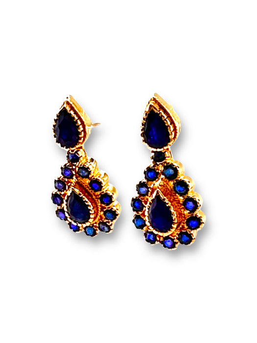 Elegant 22k Gold and Sapphire Drop  Earrings , September birthstone, 8.79g, Unique Gift, about 1 inch