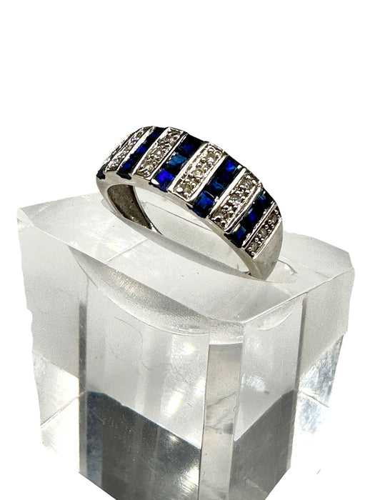 Sapphire and Diamond Ring, in 14K Gold Size 7,Ladies 14K White Gold Sapphire and Diamond Band