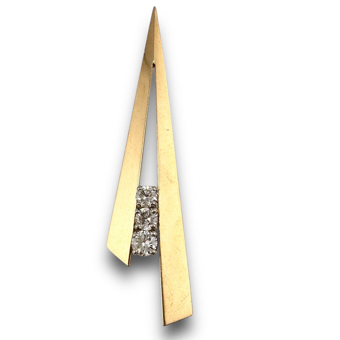 Modern Geometric 14K Gold Diamond Jewelry Set – 18" Necklace with 2.2" Pendant (3 Diamonds) & 0.75" Earrings (2 Diamonds Each), 8.16g