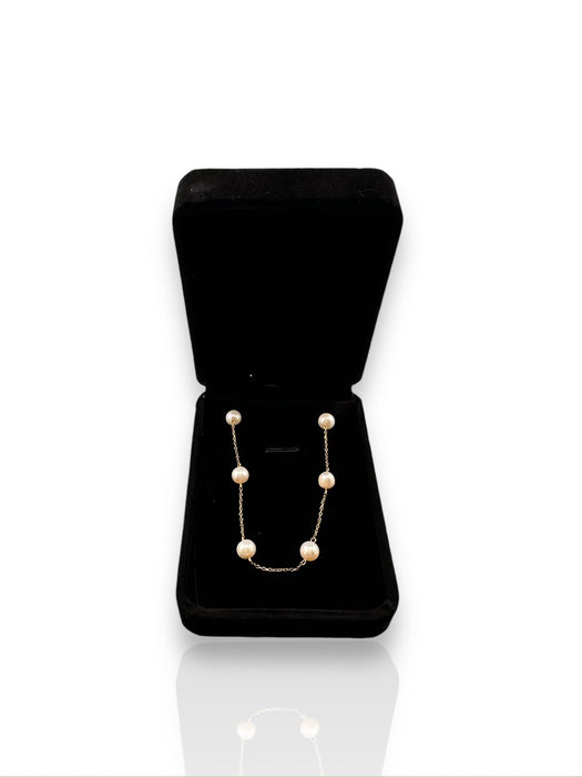 Chic 10k Yellow Gold Station Freshwater Cultured Pearl Necklace 16"