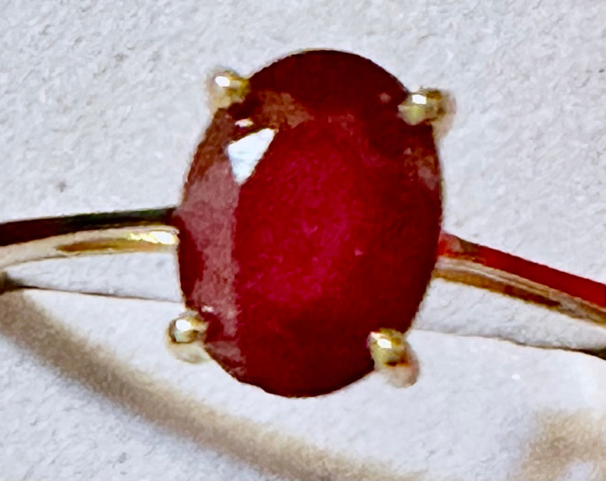 14k Gold Ring With 1.5 Ct Ruby Size 7.5, Oval Four Prong Ruby Solitaire Ring