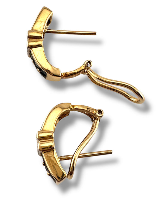 Vintage 18k Gold Earrings | Diamond & Sapphire | 5.4g English Lock | September Birthstone | .65” Drop