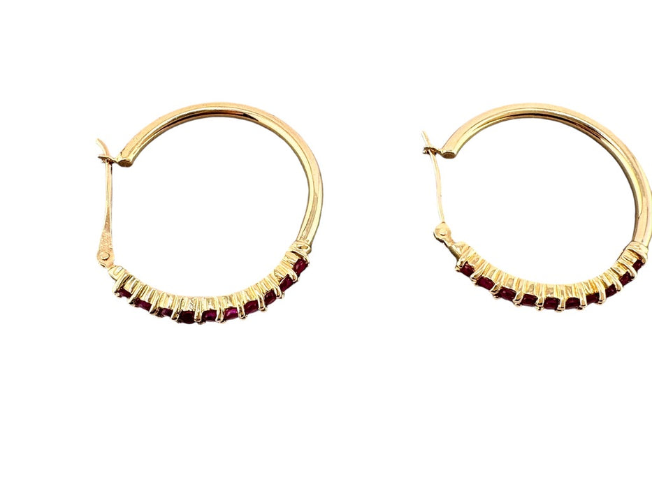 Ruby Hoop Earrings in 14K Yellow Gold 1 in tall July Birthstone and  for 15th Anniversary