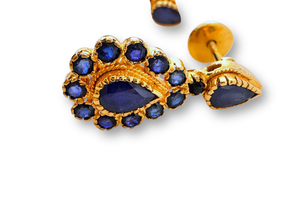 Elegant 22k Gold and Sapphire Drop  Earrings , September birthstone, 8.79g, Unique Gift, about 1 inch