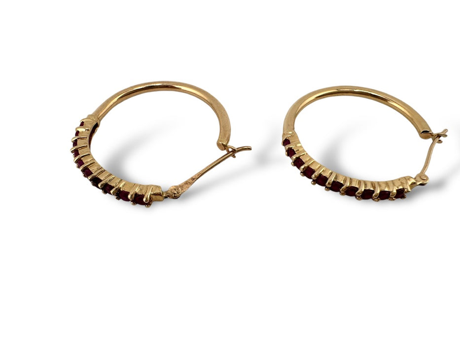 Ruby Hoop Earrings in 14K Yellow Gold 1 in tall July Birthstone and  for 15th Anniversary