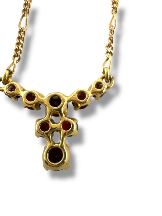 18k Gold Garnet Y Necklace – Luxury January Birthstone Jewelry, 18” Necklace, Elegant Gift for Women
