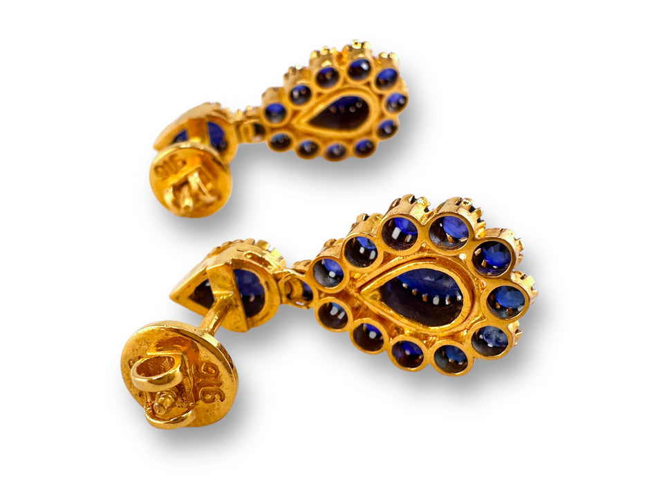Elegant 22k Gold and Sapphire Drop  Earrings , September birthstone, 8.79g, Unique Gift, about 1 inch
