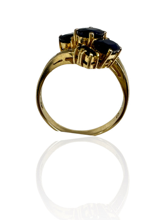 Ring in 14k Gold, Diamond, and Dark Blue Sapphire Ring , Size 6.5