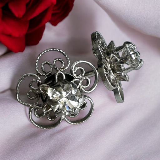 14K White Gold Filigree and Spinel Stud Earrings
