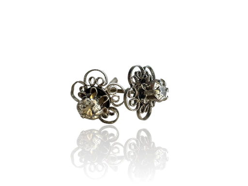 14K White Gold Filigree and Spinel Stud Earrings