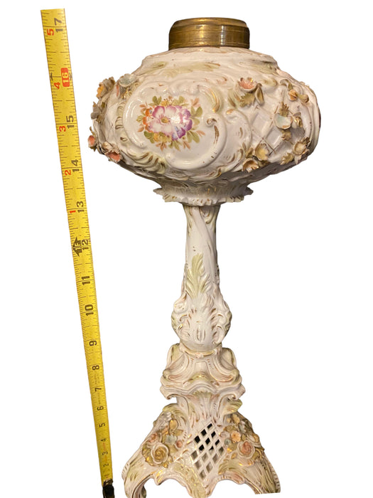 Antique Oil Lamp Dresden Ornate, Made in Germany, 29”-EZ Jewelry and Decor