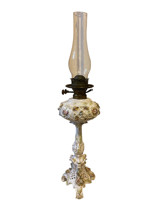 Antique Oil Lamp Dresden Ornate, Made in Germany, 29”-EZ Jewelry and Decor