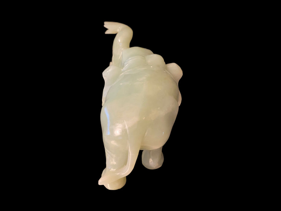 Stunning Jade Hand Carved Elephant Sculpture, 3.5" Tall X 5" Long.-EZ Jewelry and Decor