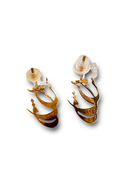 18k Eshgh Stud Drop Earrings, Love Earrings in Farsi Calligraphy