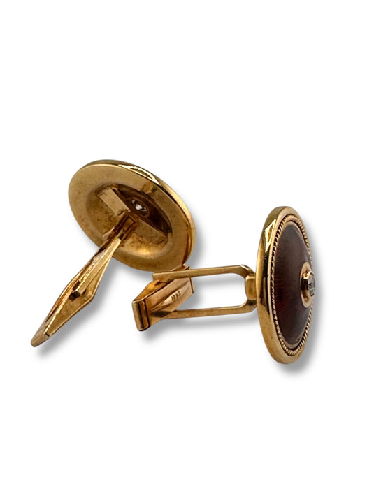 18K Gold Diamond Cufflinks 17.41g Red Enamel 0.78” | Luxury Gift for Him