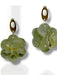Green polymer clay flower dangle earrings with gold oval tops and textured details. - Handmade Modern Earrings, Three Different Flower Design, Dangle Earrings, Black and White Earrings, Green and Gold Earrings, Polymer Clay Earrings - Black & White