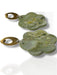 Green polymer clay flower-shaped dangle earrings with gold leaf accents and oval gold hooks. - Handmade Modern Earrings, Three Different Flower Design, Dangle Earrings, Black and White Earrings, Green and Gold Earrings, Polymer Clay Earrings - Black & White