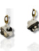 Black and white handmade flower-shaped dangle earrings with gold oval hooks, polymer clay. - Handmade Modern Earrings, Three Different Flower Design, Dangle Earrings, Black and White Earrings, Green and Gold Earrings, Polymer Clay Earrings - Black & White