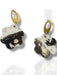 Black and white flower-shaped polymer clay dangle earrings with gold oval hooks and gold flecks. - Handmade Modern Earrings, Three Different Flower Design, Dangle Earrings, Black and White Earrings, Green and Gold Earrings, Polymer Clay Earrings - Black & White