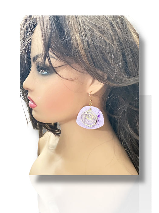 Handmade purple and gold polymer clay dangle earrings with spiral design, 2.5 inches long. - Handmade Modern Purple and Gold Earrings, Polymer Clay Earrings, Modern Earrings, Statement Earring, Dangle Earrings 2.5” - 2.5 Inch Earrings, Artisan Crafted, Boho Style, Fashion Accessories, Handmade Modern Purple and Gold Earring, Modern Earrings, Polymer Clay Earrings, Statement Earring, Trendy Jewelry, Unique Design - Default Title