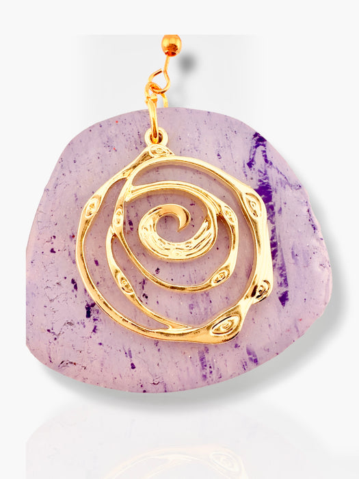 Purple polymer clay earrings with irregular shape and gold spiral dangle detail. - Handmade Modern Purple and Gold Earrings, Polymer Clay Earrings, Modern Earrings, Statement Earring, Dangle Earrings 2.5” - 2.5 Inch Earrings, Artisan Crafted, Boho Style, Fashion Accessories, Handmade Modern Purple and Gold Earring, Modern Earrings, Polymer Clay Earrings, Statement Earring, Trendy Jewelry, Unique Design - Default Title