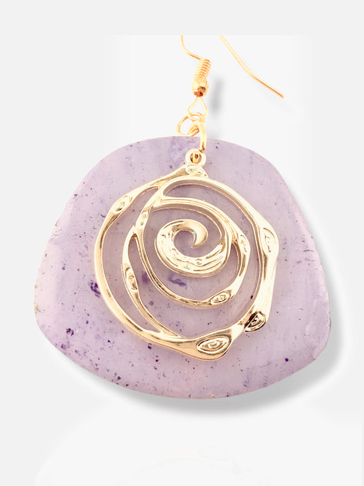 Purple polymer clay dangle earring with gold abstract spiral design, 2.5 inches long. - Handmade Modern Purple and Gold Earrings, Polymer Clay Earrings, Modern Earrings, Statement Earring, Dangle Earrings 2.5” - 2.5 Inch Earrings, Artisan Crafted, Boho Style, Fashion Accessories, Handmade Modern Purple and Gold Earring, Modern Earrings, Polymer Clay Earrings, Statement Earring, Trendy Jewelry, Unique Design - Default Title