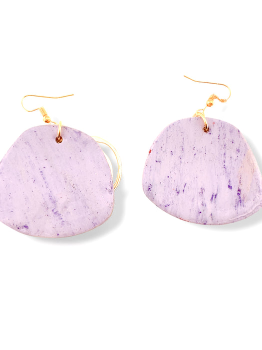 Handmade dangle earrings with large irregular purple polymer clay discs and gold hooks. - Handmade Modern Purple and Gold Earrings, Polymer Clay Earrings, Modern Earrings, Statement Earring, Dangle Earrings 2.5” - 2.5 Inch Earrings, Artisan Crafted, Boho Style, Fashion Accessories, Handmade Modern Purple and Gold Earring, Modern Earrings, Polymer Clay Earrings, Statement Earring, Trendy Jewelry, Unique Design - Default Title