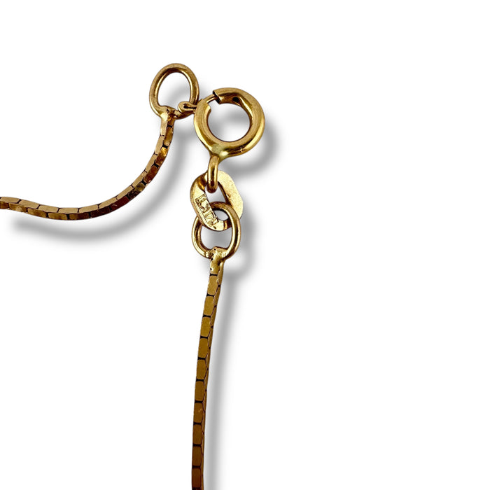 14K Gold Y Necklace with Garnet January Birthstone, Stationary Design, 6 Garnets each 5mm x 5mm