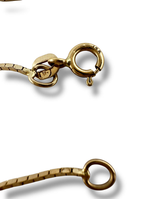 14K Gold Y Necklace with Garnet January Birthstone, Stationary Design, 6 Garnets each 5mm x 5mm