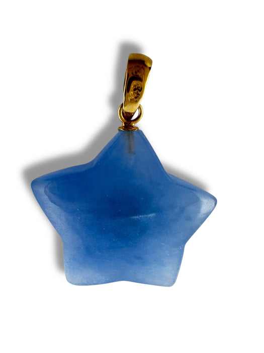 Modern 14K Gold Star Pendant with Blue Topaz & Blue Jade – 1" x 0.5”, Best Gift, December Birthstone
