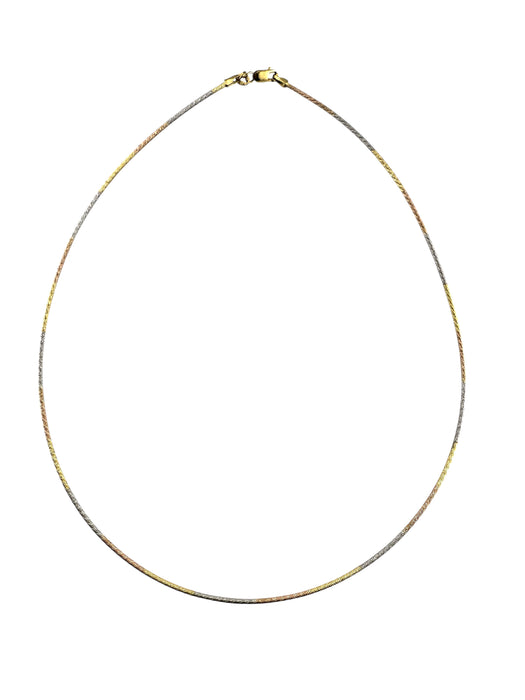 18K Gold 3-Tone Choker Necklace | Vintage 750 Hallmark | Yellow, Rose & White Gold | 16" | 7.9g