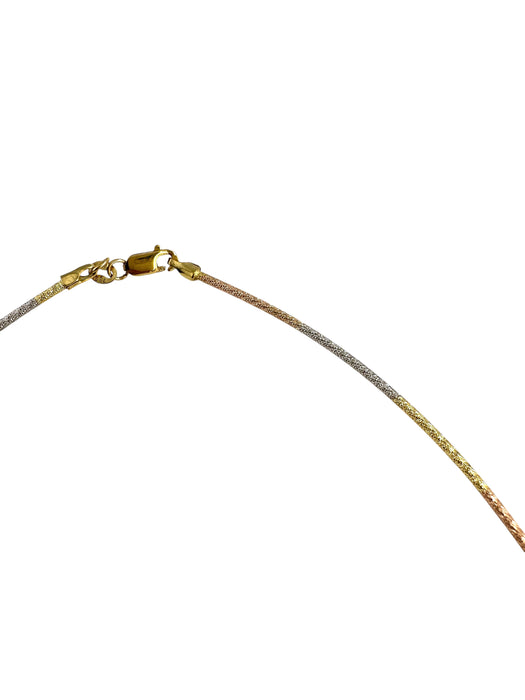 18K Gold 3-Tone Choker Necklace | Vintage 750 Hallmark | Yellow, Rose & White Gold | 16" | 7.9g