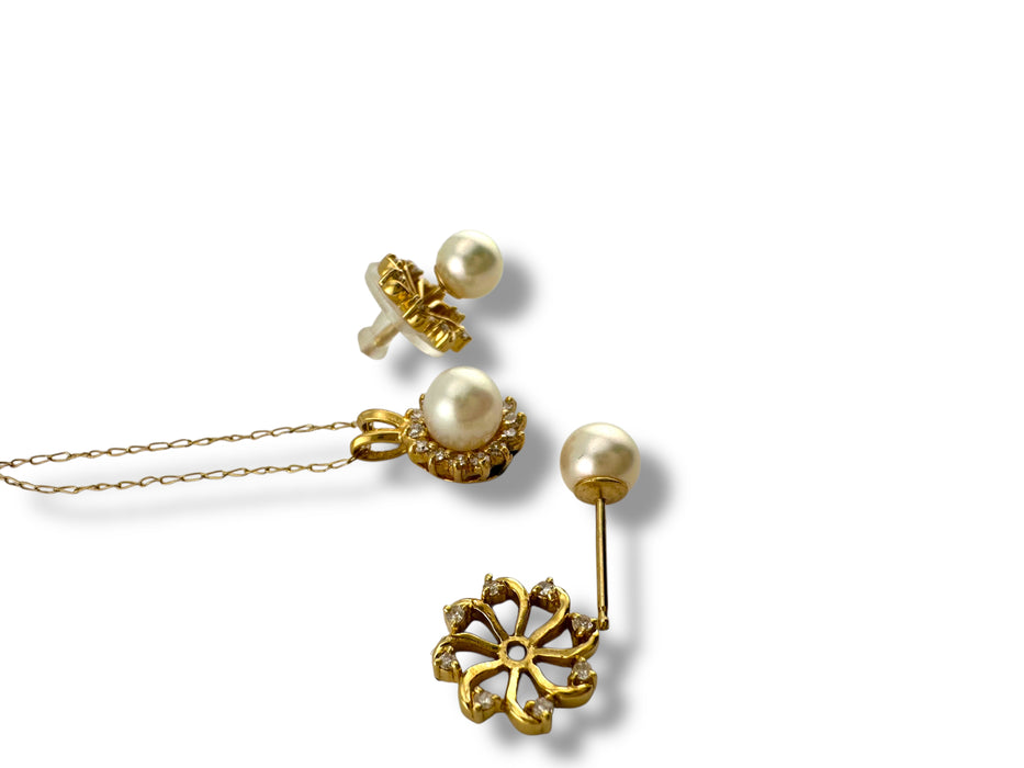 14k 19" pearl necklace and earrings
