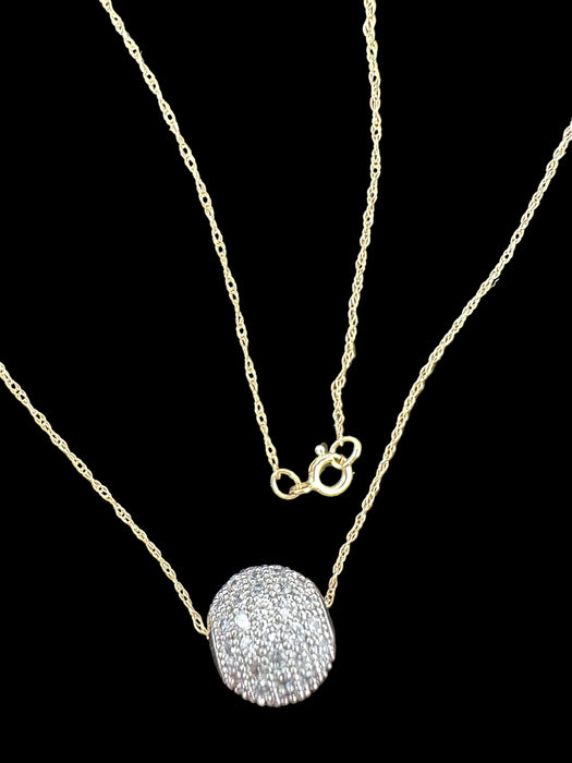 Timeless 14KF Yellow Gold Chain & 10K White Gold Ball Pendant with Sapphire-EZ Jewelry and Decor
