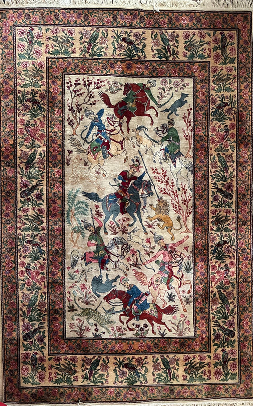 Hand Knotted Pictorial Hunter Rug, Wool, 9.5’ x 6.2’-EZ Jewelry and Decor