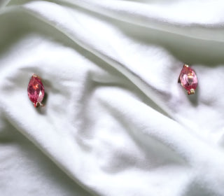 Jewelry - 18K Spinel Stud Earrings, Small Natural Red Spinel Stud Earrings, Almond Shape