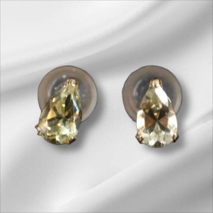 18K Gold Natural Chrysoberyl Stud Earrings, Small Drop Shape Gem Stud Earrings
