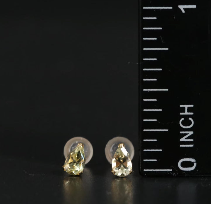 Jewelry - 18K Gold Natural Chrysoberyl Stud Earrings, Small Drop Shape Gem Stud Earrings