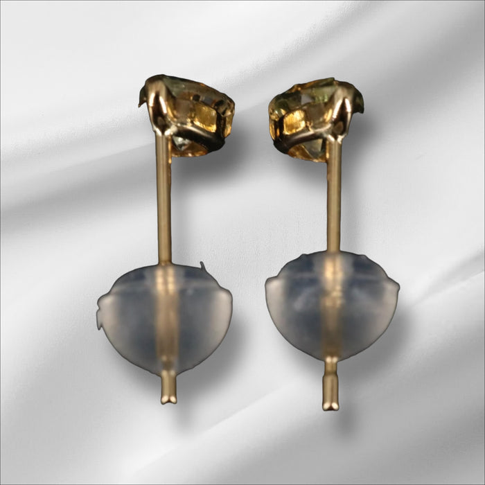 18K Gold Natural Chrysoberyl Stud Earrings, Small Drop Shape Gem Stud Earrings