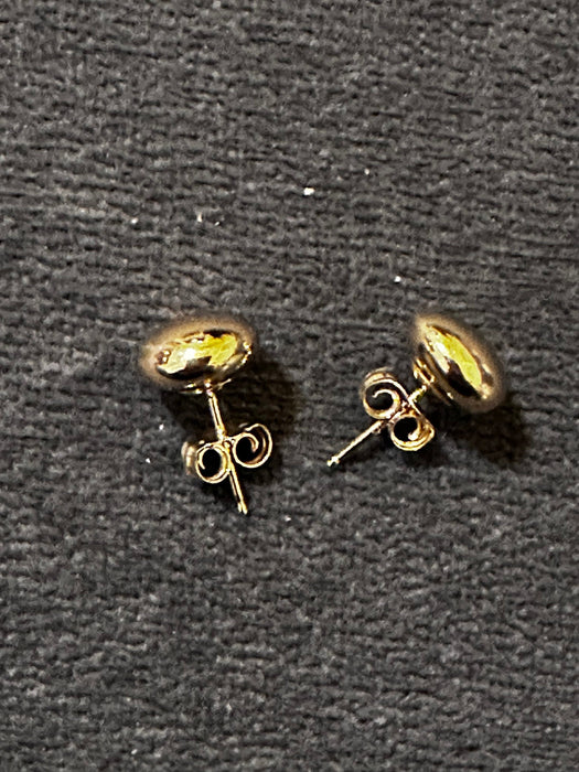 Sparkling Flat Ball Stud Earrings (7mm) In 14k Yellow Gold.