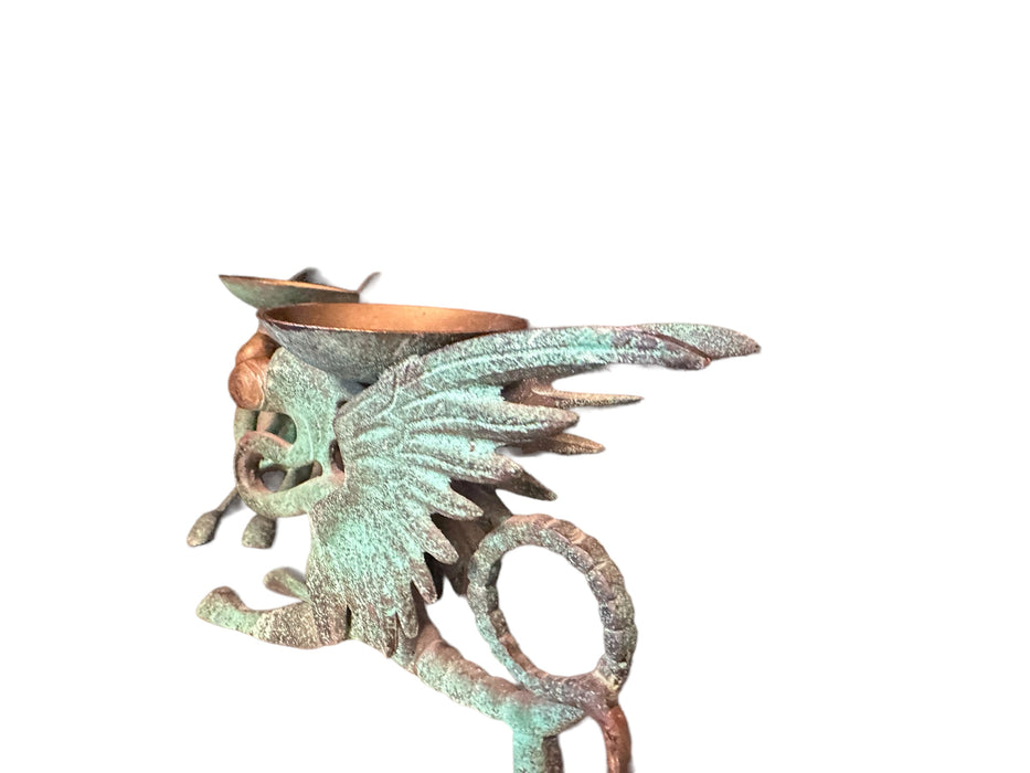 A Pair of Vintage Brass Dragon Candle Holder ,Griffin Gothic Mid Century Art 3.5”H x 5.5”-EZ Jewelry and Decor