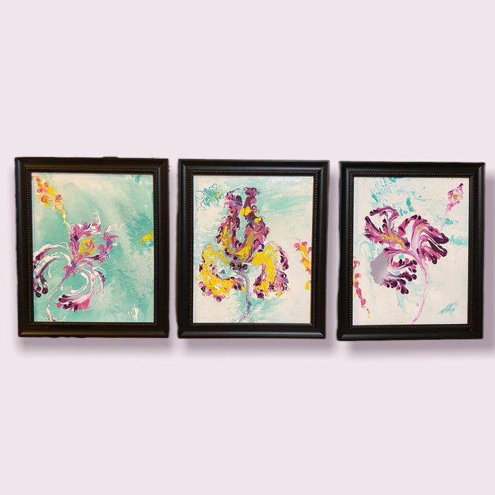 Iris,  Abstract Triptych Framed Original Paintings, Each Painting 24” x 20”, by artist R. Mansourkhani,-EZ Jewelry and Decor