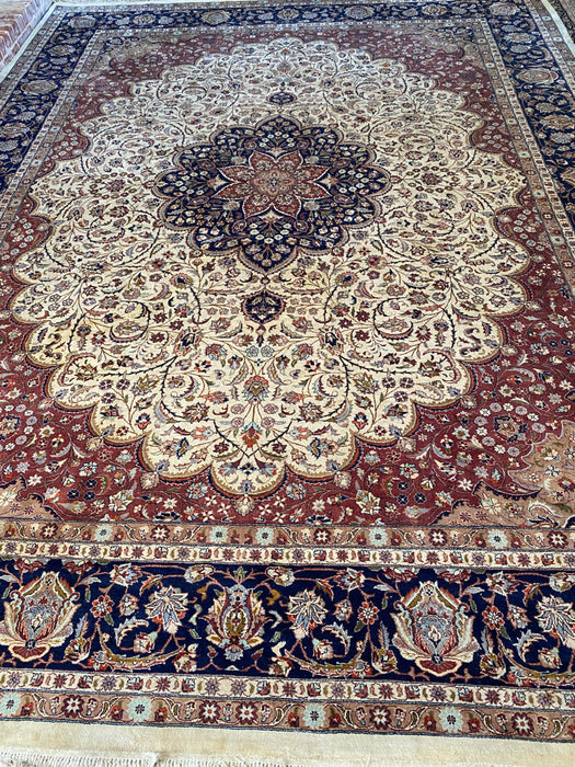 Hand Knotted Mashad Rug, Wool, 9’ 2” x 12’ 1”-EZ Jewelry and Decor