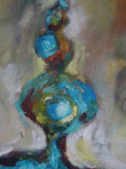 Blue Dome, Original Oil Painting.  Masque Abstract Painting, By R.Mansourkhani, 68" H x 49.5" W-EZ Jewelry and Decor