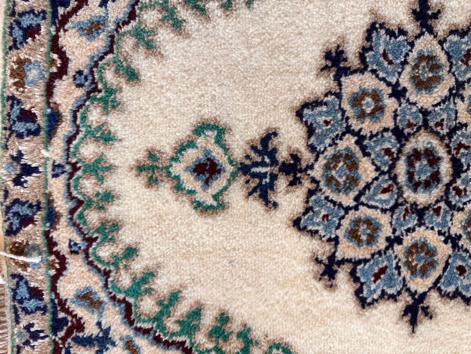 Persian Hand Knotted Small Rug- Nain Design, Wool & Silk accent, 22.5” x 16”, Small Beige Rug-EZ Jewelry and Decor