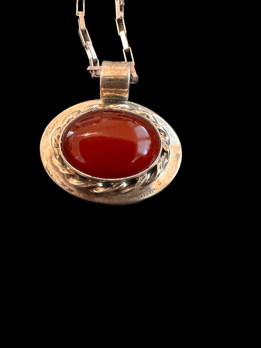 Vintage Chic Hand-Crafted Sterling Silver & Carnelian Necklace, Gift Boxed-EZ Jewelry and Decor