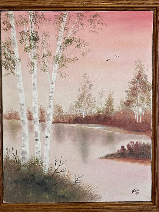N. Cook, Pink Landscape, Framed Original Oil Painting, 16.5” x 13.5”-EZ Jewelry and Decor