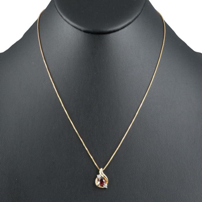 Exquisite 10K Garnet and Diamond Pendant with an  Italian 14K Box Chain, 17.75"-EZ Jewelry and Decor