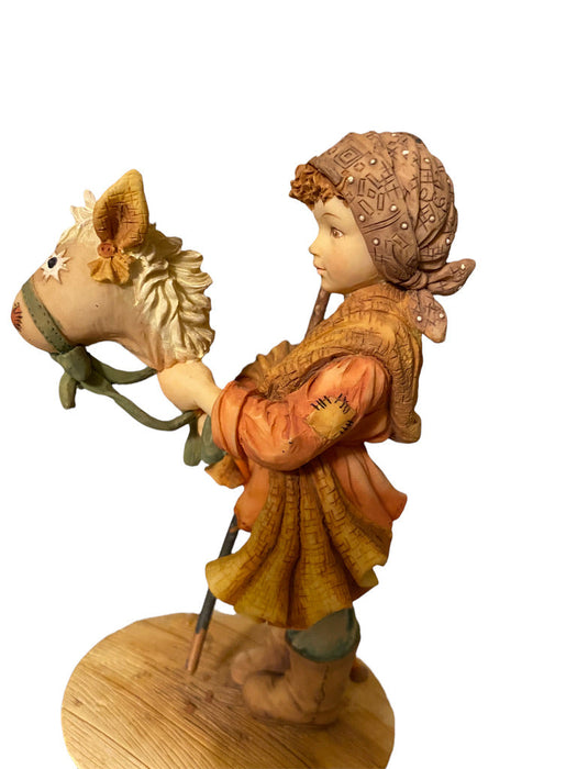 Vintage Figurine, Boy Playing with Wooden Horse, 5.75”-EZ Jewelry and Decor