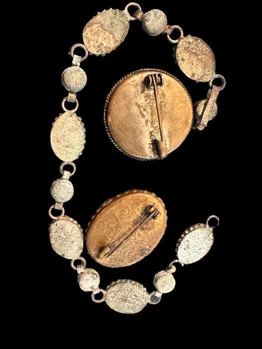 Antique Italian Mili Fiori Micro Mosiac BraceletAnd Two Brooches Set, Gift Boxed-EZ Jewelry and Decor